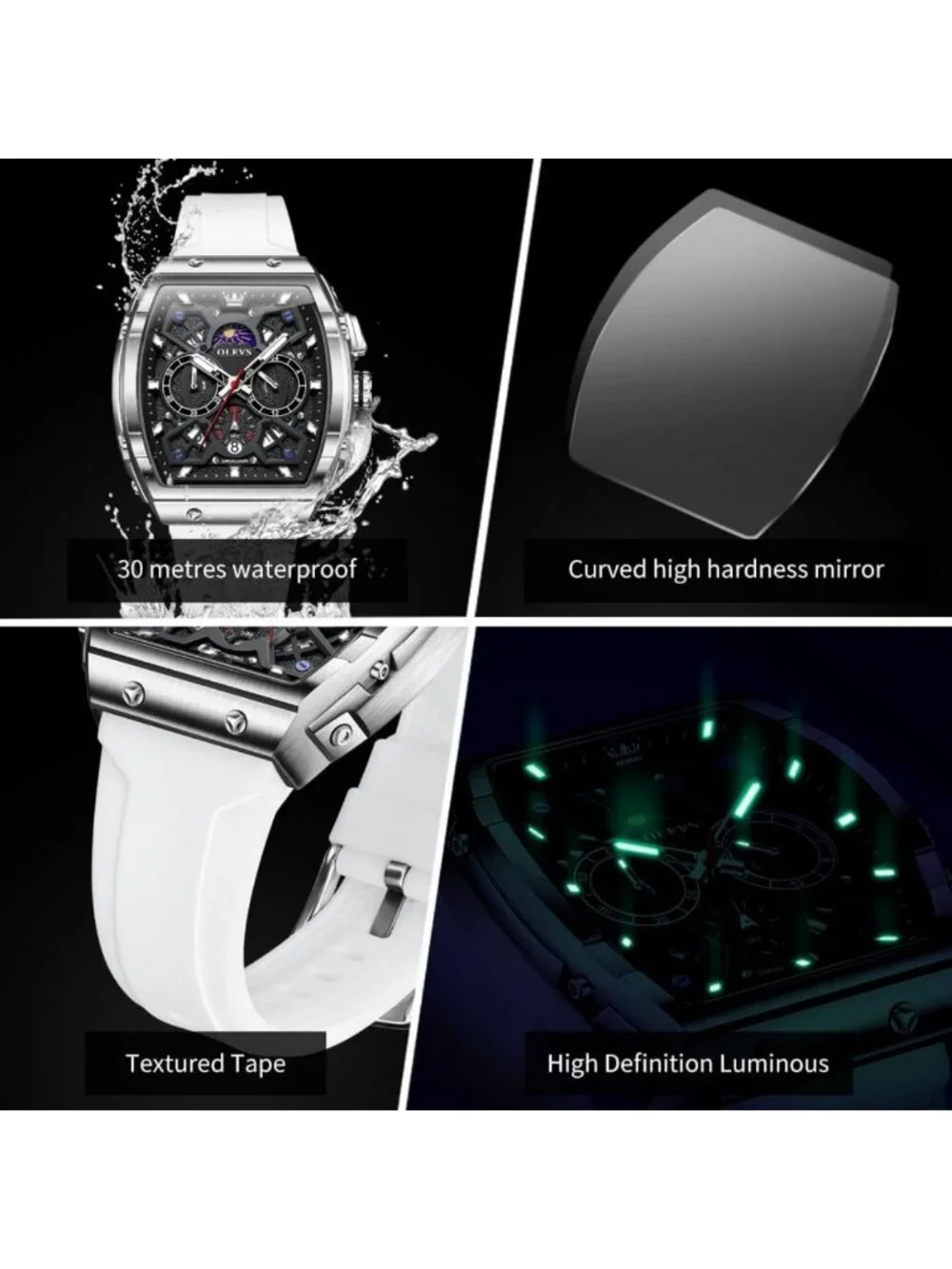 Luxury Casual Square Skeleton Chronograph Watch for Men - Stylish Timepiece